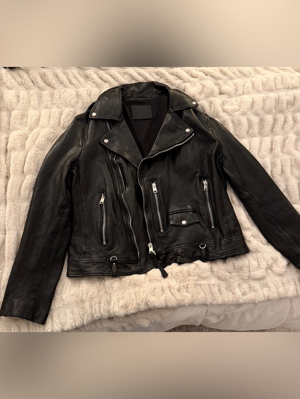 AllSaints Men’s Black Lamb Leather Moto Jacket XL Asymmetrical Zip Biker